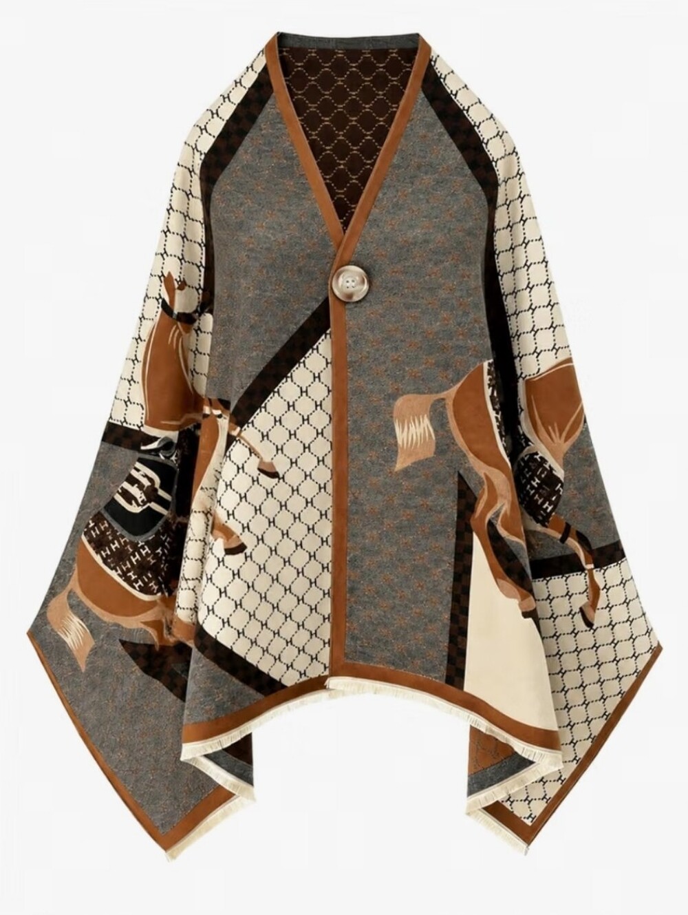 28"×71" Stylish Equestrian Design Soft Shawl Wrap Scarf with Button